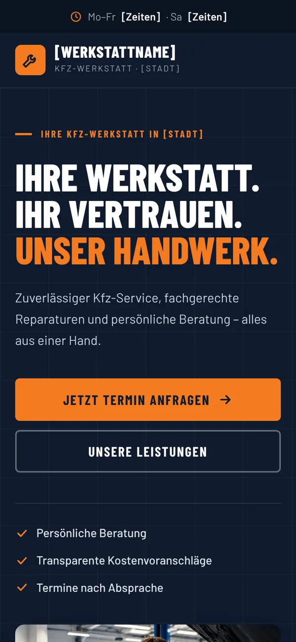 Kfz-Werkstatt website concept — mobile view