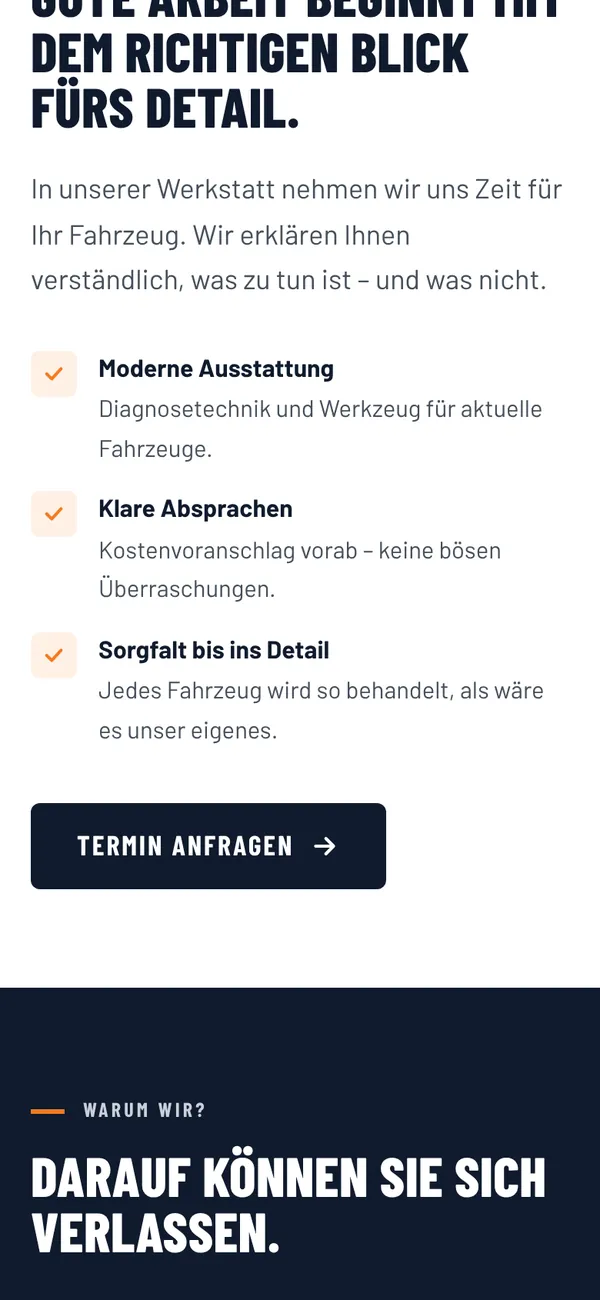Kfz-Werkstatt website concept — mobile view